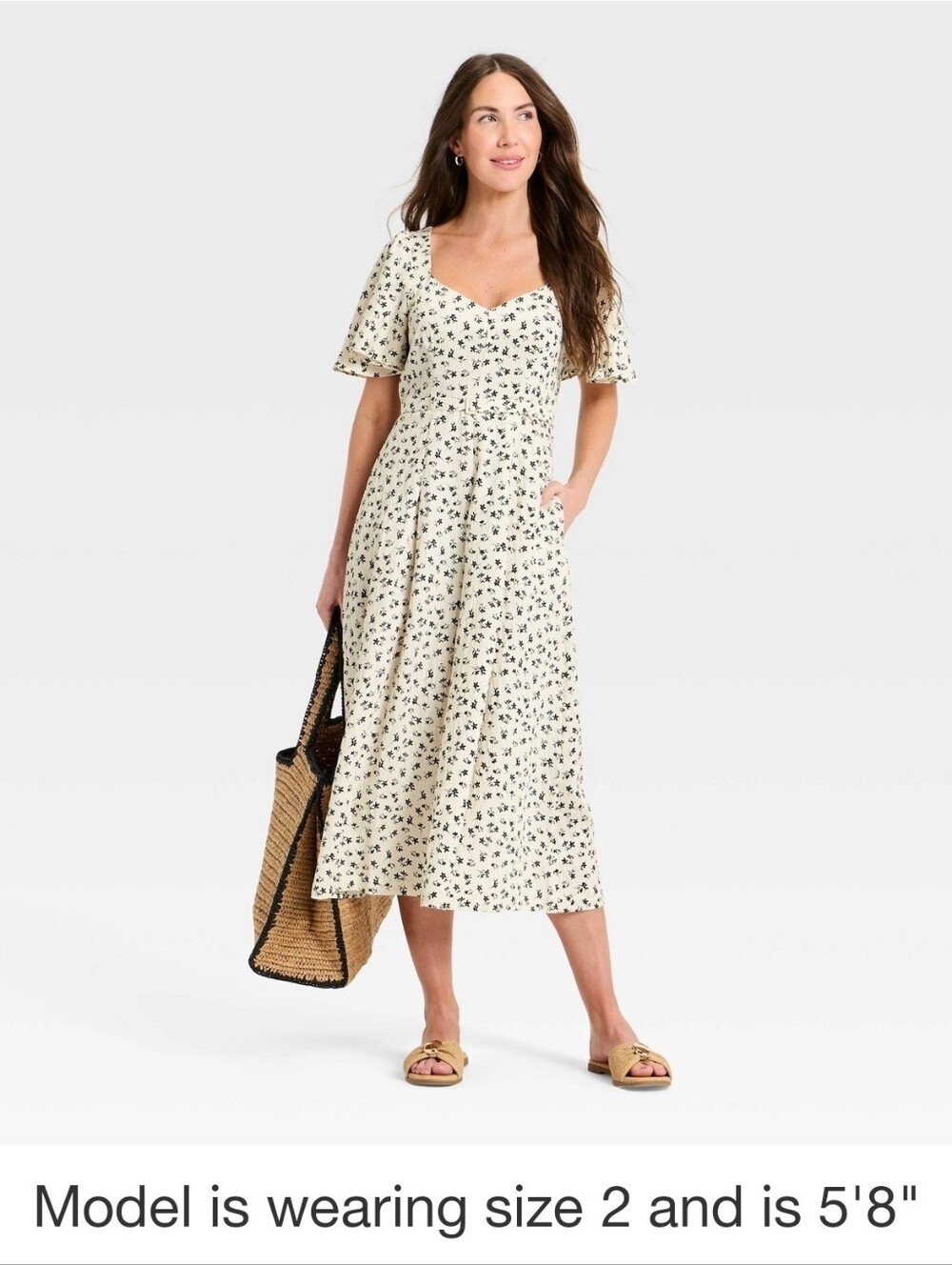 Womens Flutter Sleeve Belted Midi Dress - Picture 3 of 3